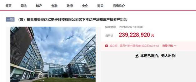 东莞一车联网产业化基地因公司破产被拍卖,2.3922亿起还是流拍了